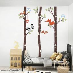 Woodland Nursery Wall Decal, Birch Trees & Forest Animals - thumbnail 2