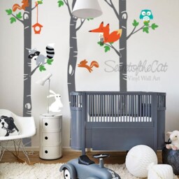 Woodland Nursery Wall Decal, Birch Trees & Forest Animals - thumbnail 3