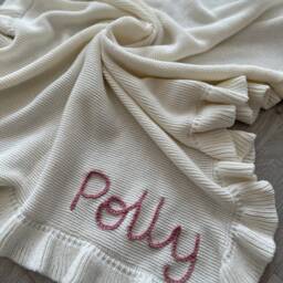Personalised Baby Blanket, Hand Embroidered Name Baby Gift, Cotton Newborn Shower - thumbnail 3
