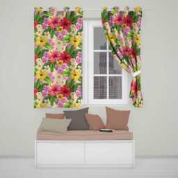 Tropical Hibiscus Flowers Plumeria Leaves Exotic Floral Yellow Seamless Pattern Readymade Eyelet Ring Top Thermal 100% Blackout Curtains