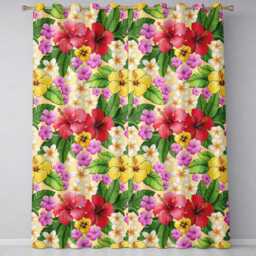 Tropical Hibiscus Flowers Plumeria Leaves Exotic Floral Yellow Seamless Pattern Readymade Eyelet Ring Top Thermal 100% Blackout Curtains - thumbnail 2