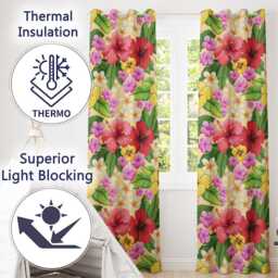 Tropical Hibiscus Flowers Plumeria Leaves Exotic Floral Yellow Seamless Pattern Readymade Eyelet Ring Top Thermal 100% Blackout Curtains - thumbnail 3