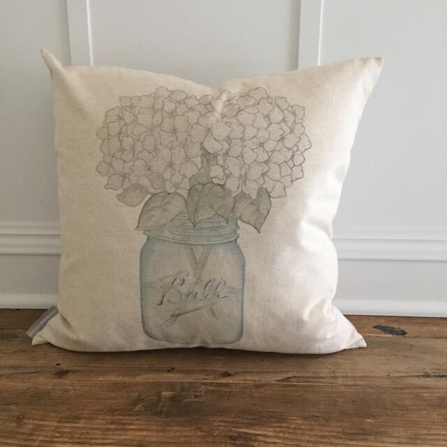Hydrangeas Mason Jar Pillow Cover
