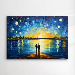 Romance Couple Walking Starry Night Van Gogh Oil Painting Wall Art Framed Canvas Poster Print Home Kitchen Office Room Decor Gift For Love - thumbnail 3
