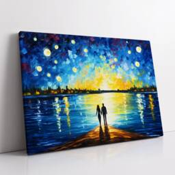 Romance Couple Walking Starry Night Van Gogh Oil Painting Wall Art Framed Canvas Poster Print Home Kitchen Office Room Decor Gift For Love - thumbnail 2