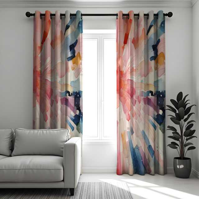 Colorful Watercolor Curtains, Abstract Art Window Drapes With Radiating Brush Strokes, Modern Artistic Made To Measure Curtain Panels - image 1