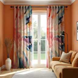 Colorful Watercolor Curtains, Abstract Art Window Drapes With Radiating Brush Strokes, Modern Artistic Made To Measure Curtain Panels - thumbnail 2