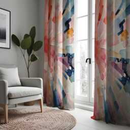 Colorful Watercolor Curtains, Abstract Art Window Drapes With Radiating Brush Strokes, Modern Artistic Made To Measure Curtain Panels - thumbnail 3