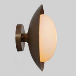 Mid Century Modern Brass Wall Sconce - Opal Glass Shade Lamp - thumbnail 1