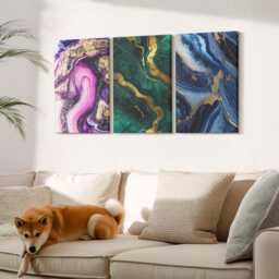 Canvas Set Of 3 Wall Art - Patterns in Shades Pink, Green & Blue, Multicolored Print, Abstract Decor