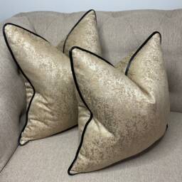 Luxury Gold Cushion Cover Black Satin Piping Diana Textured Fabric Brass Shimmer Made To Order Boutique Home Hotel Decor - thumbnail 2