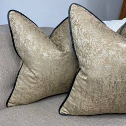Luxury Gold Cushion Cover Black Satin Piping Diana Textured Fabric Brass Shimmer Made To Order Boutique Home Hotel Decor - thumbnail 4