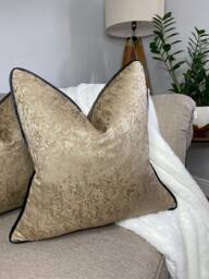 Luxury Gold Cushion Cover Black Satin Piping Diana Textured Fabric Brass Shimmer Made To Order Boutique Home Hotel Decor