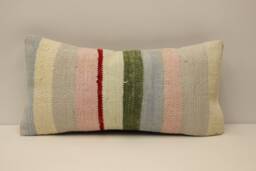 Handmade Wool Lumbar Pillow, Vintage Turkish Kilim Cushion - 10x20 In