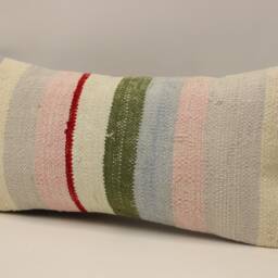 Handmade Wool Lumbar Pillow, Vintage Turkish Kilim Cushion - 10x20 In - thumbnail 3