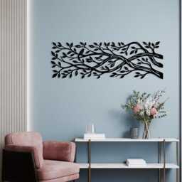 Metal Tree Branch Wall Art, Large Horizontal Bird Sign, Panoramic Nature Decor - thumbnail 3