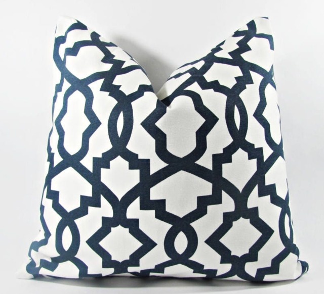 "Designer Decorative Pillow Cover - Navy Trellis. Sizes -10"", 12"", 14""16""18""20""22""24""26" - image 1