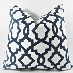 "Designer Decorative Pillow Cover - Navy Trellis. Sizes -10"", 12"", 14""16""18""20""22""24""26" - thumbnail 2