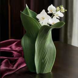 Folded Green Leaves Vase Banana Flower Holder, 3D Printed, Eco-Friendly, Jungle Themed, Customizable Size - thumbnail 2