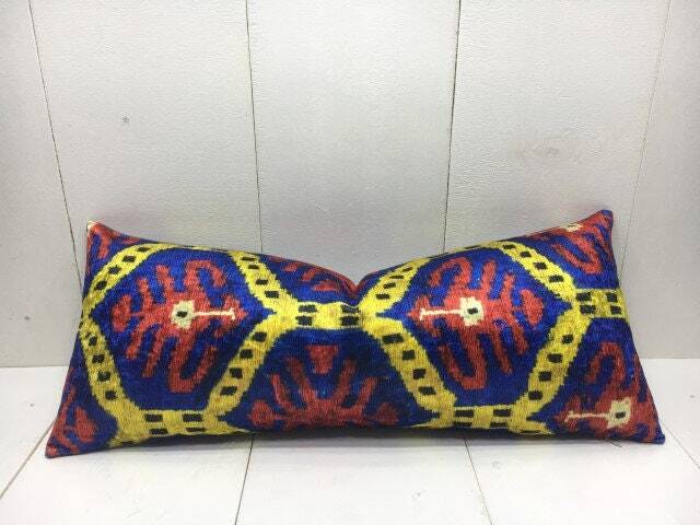 Handwoven Silk Ikat Lumbar Pillow Cover, Modern Home Decor - 10x24 - image 1