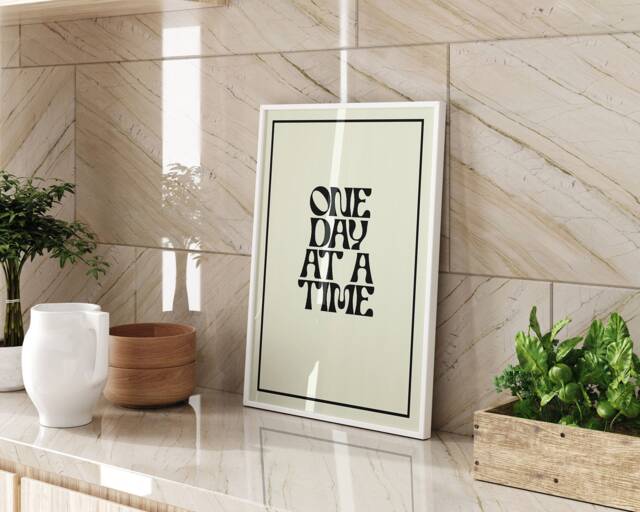 One Day At A Time Motivational Quote Wall Art Print For Office Bedroom Or Living Room Minimalist Typography Home Decor - image 1