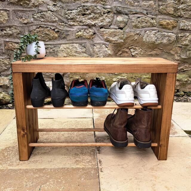 Handmade Rustic Entrance Bench Seat With Shoe Storage Rack - image 1