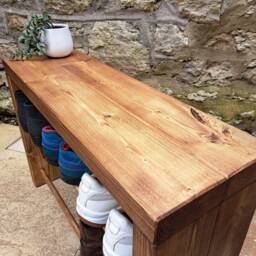 Handmade Rustic Entrance Bench Seat With Shoe Storage Rack - thumbnail 3
