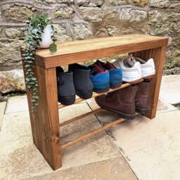 Handmade Rustic Entrance Bench Seat With Shoe Storage Rack - thumbnail 2