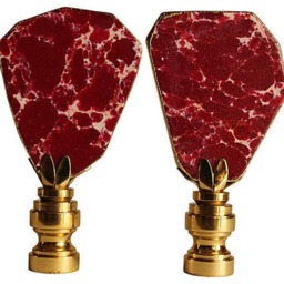 Gilded Oxblood Sea Sediment Jasper Lamp Finials On Shiny Brass Bases - A Matching Pair - thumbnail 4