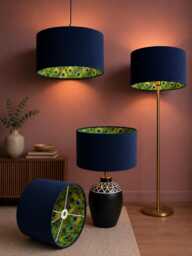 New Made By Order Luxury Double Sided Dark Deep Blue Velvet & Peacock Feathers Pattern Combination Lamp Shade Pendant Light - thumbnail 1