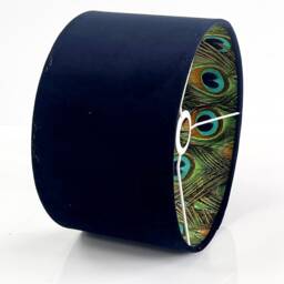 New Made By Order Luxury Double Sided Dark Deep Blue Velvet & Peacock Feathers Pattern Combination Lamp Shade Pendant Light - thumbnail 2