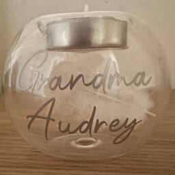 Remembrance Memorial Tea Light Holder With Name Personalised Feather - thumbnail 3