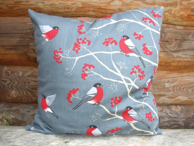 Pillow Cover Grey Red Black Birds Robins Rowan Tree Birch Birds Botanical Decorative Pillow For Throw Pillows Floor Cushions Accent Pillows - image 1