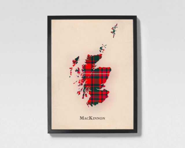 Clan Mackinnon Red Scottish Tartan Map - Of Scotland Family Wall Decor, Ready To Hang - image 1