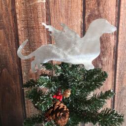 Dachshund Angel, Weiner Dog, Dog Christmas Tree Topper, Wreath Decoration, Holiday Wall Art, Plant Stake, Pet Memorial, Aluminum - thumbnail 2