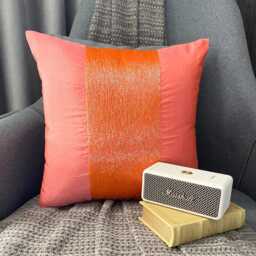 Orange Art Silk Beaded Striped Decorative Pillow Sham Cover, 24x24/26x26 Designer Modern Style Toss Sofa/Couch Euro - Peachy - thumbnail 2