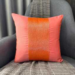 Orange Art Silk Beaded Striped Decorative Pillow Sham Cover, 24x24/26x26 Designer Modern Style Toss Sofa/Couch Euro - Peachy - thumbnail 3