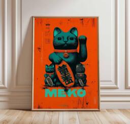 Lucky Cat Poster Japanese Maneki Neko Wall Art - Bold Pop Style Print For Modern Decor & Good Fortune Unframed - thumbnail 1
