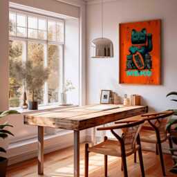 Lucky Cat Poster Japanese Maneki Neko Wall Art - Bold Pop Style Print For Modern Decor & Good Fortune Unframed - thumbnail 2