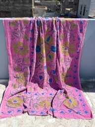 Hand Embroidered Velvet Suzani Quilt - Vintage Inspired Bedspread - thumbnail 1