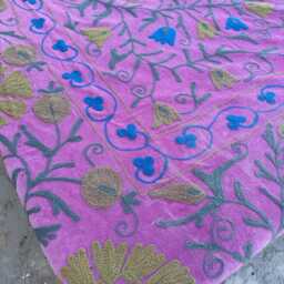 Hand Embroidered Velvet Suzani Quilt - Vintage Inspired Bedspread - thumbnail 4