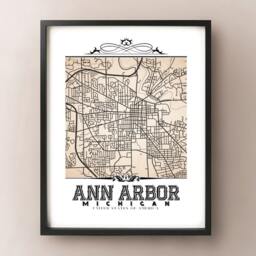 Ann Arbor Michigan Map Art Print Vintage Sepia Style - thumbnail 2