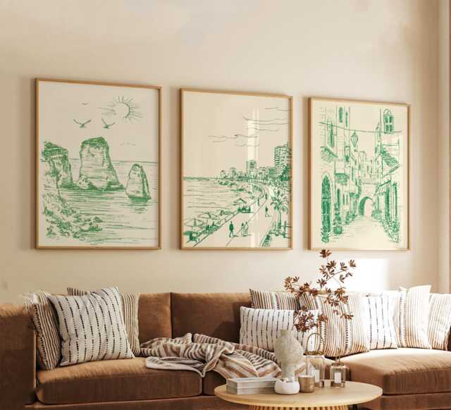 Set Of 3 Beirut Posters, Lebanon Travel Wall Art, Mediterranean City Print Set, Modern Artwork, Coastal Home Decor, Urban Landscape Style - image 1