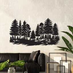 Pine Forest Metal Wall Art, Black Steel Evergreen Tree Silhouette Modern Cabin Decor - thumbnail 2