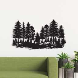 Pine Forest Metal Wall Art, Black Steel Evergreen Tree Silhouette Modern Cabin Decor - thumbnail 1