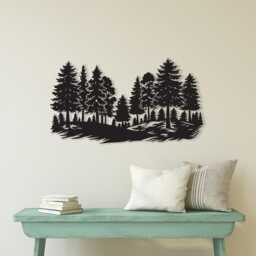 Pine Forest Metal Wall Art, Black Steel Evergreen Tree Silhouette Modern Cabin Decor - thumbnail 4