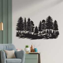 Pine Forest Metal Wall Art, Black Steel Evergreen Tree Silhouette Modern Cabin Decor - thumbnail 3
