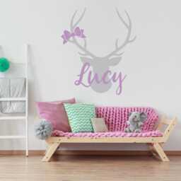 Personalized Deer Head Name Wall Decal Girl Woodland Nursery Decor, Hunting Themed Room Lw63 - thumbnail 4