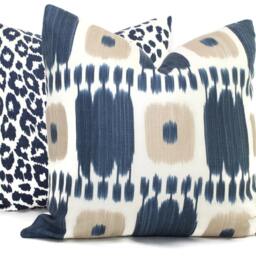 Blue Tan Kandira Ikat Pillow Cover - Schumacher Accent - thumbnail 2