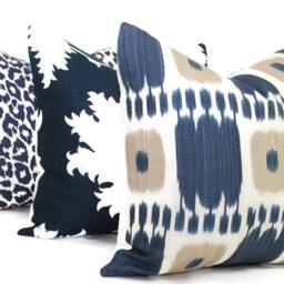 Blue Tan Kandira Ikat Pillow Cover - Schumacher Accent - thumbnail 3